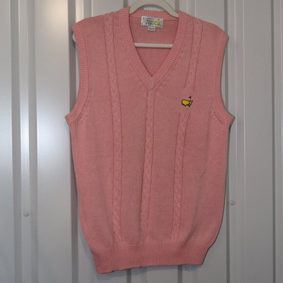 Vintage Slazenger Augusta National Golf Shop Sweater Vest Pink Cotton Size XL - Picture 1 of 7